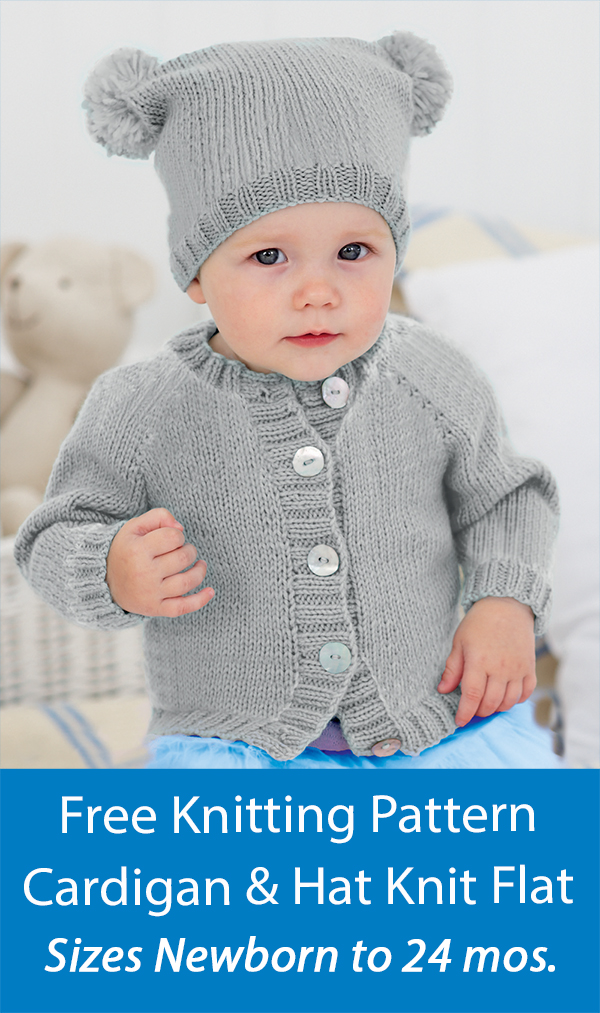 Free Baby Knitting Pattern Baby Cardigan and Pompoms Hat 5383
