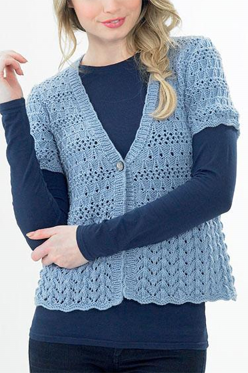Knitting Pattern for Cardigan with Lacy Peplum