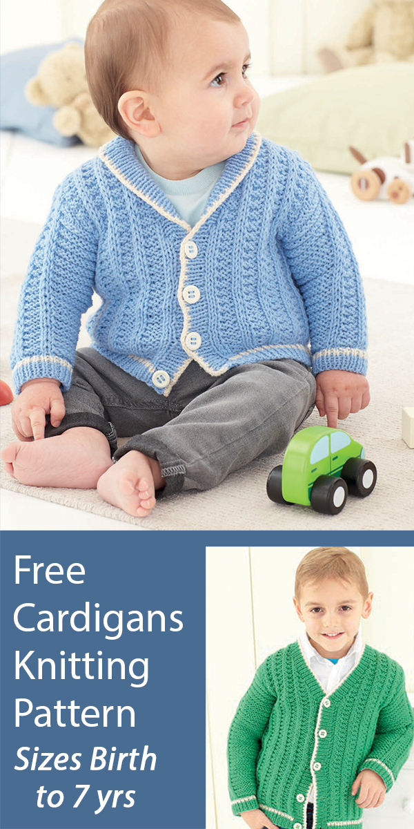 Free Baby and Child Cardigans Knitting Pattern 4 Row Repeat Cardigans in Sirdar Snuggly DK 4817