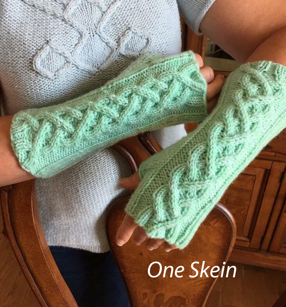 One Skein Carnegie Cabled Mitts Knitting Pattern 