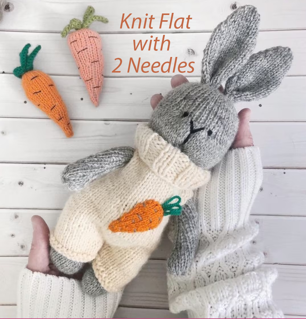 Carrot Patch Bunny Rabbit Knitting Pattern Toy Knit Flat