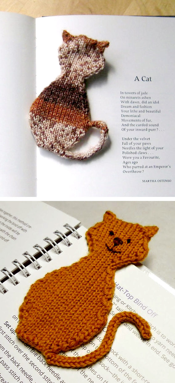 Free Knitting Pattern for Cat Bookmark