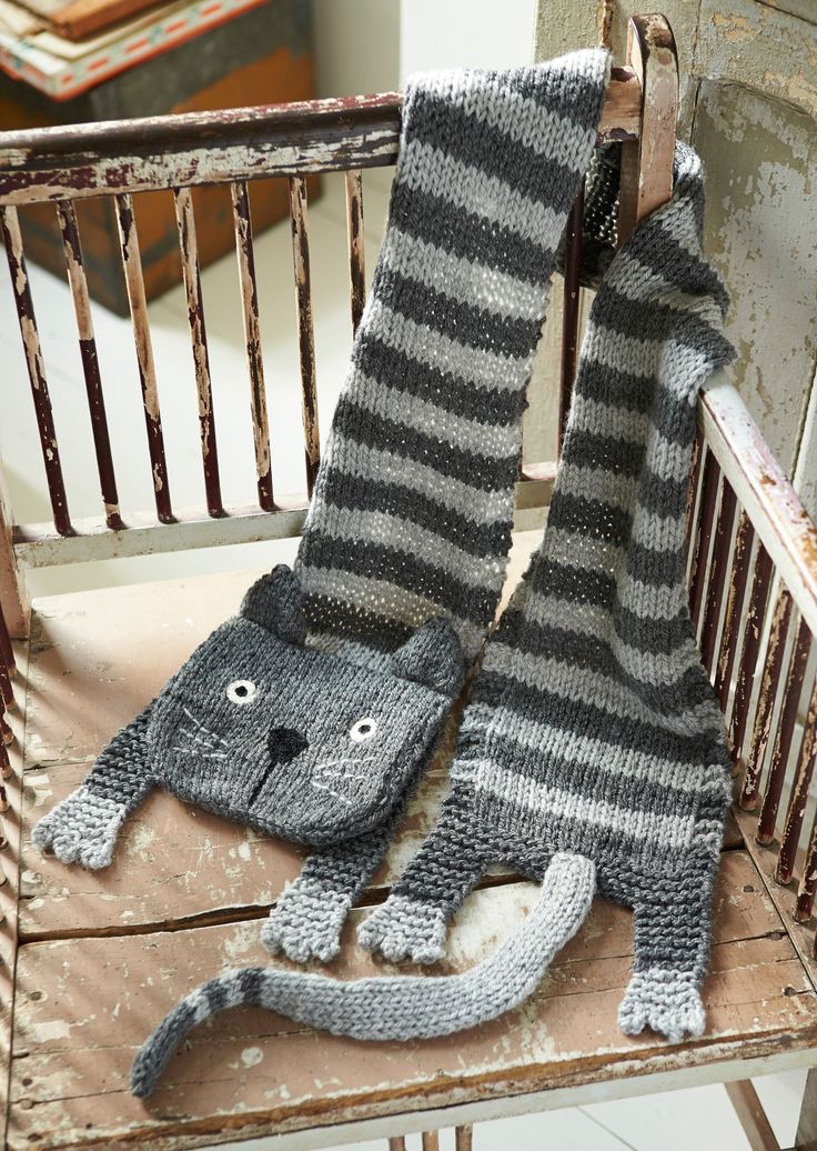 Free knitting pattern for Tabby Cat Scarf and more cat knitting patterns