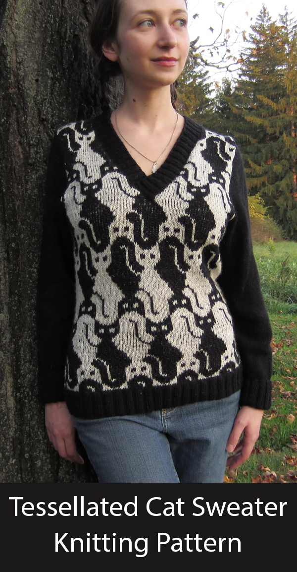 Tessallated Cat V-Neck Sweater Knitting Pattern