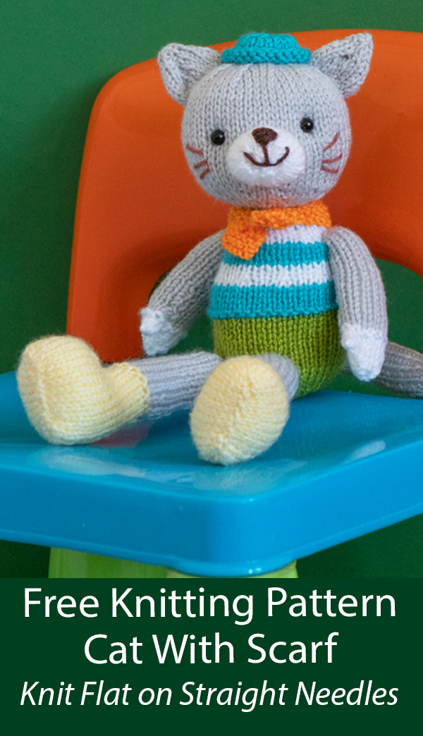 Free Cat Knitting Pattern Cat with Scarf Toy
