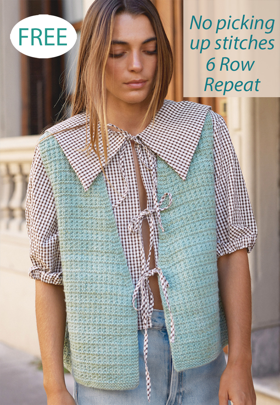 Free Knitting Pattern for Easy Celadon Vest