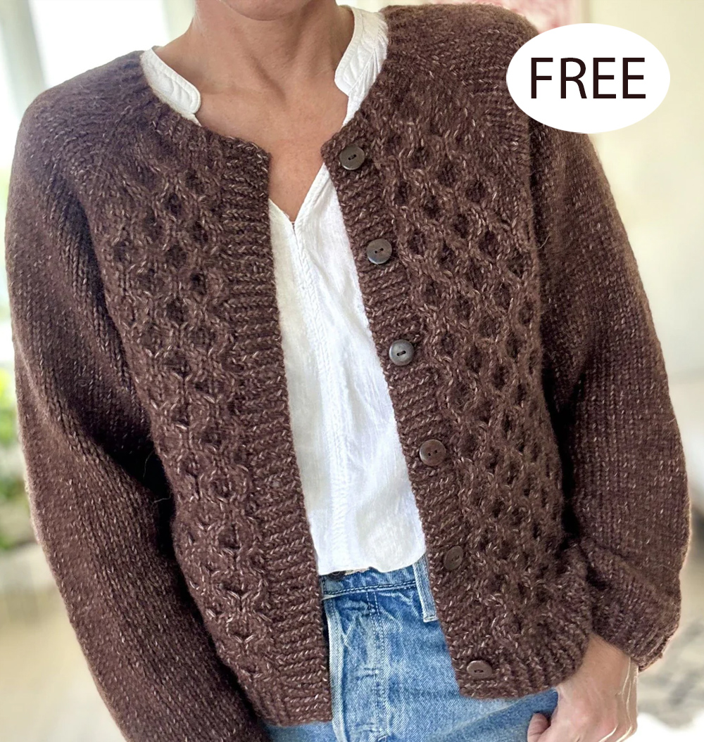 Free Knitting Pattern for Honeycomb Cable Cella Cardigan
