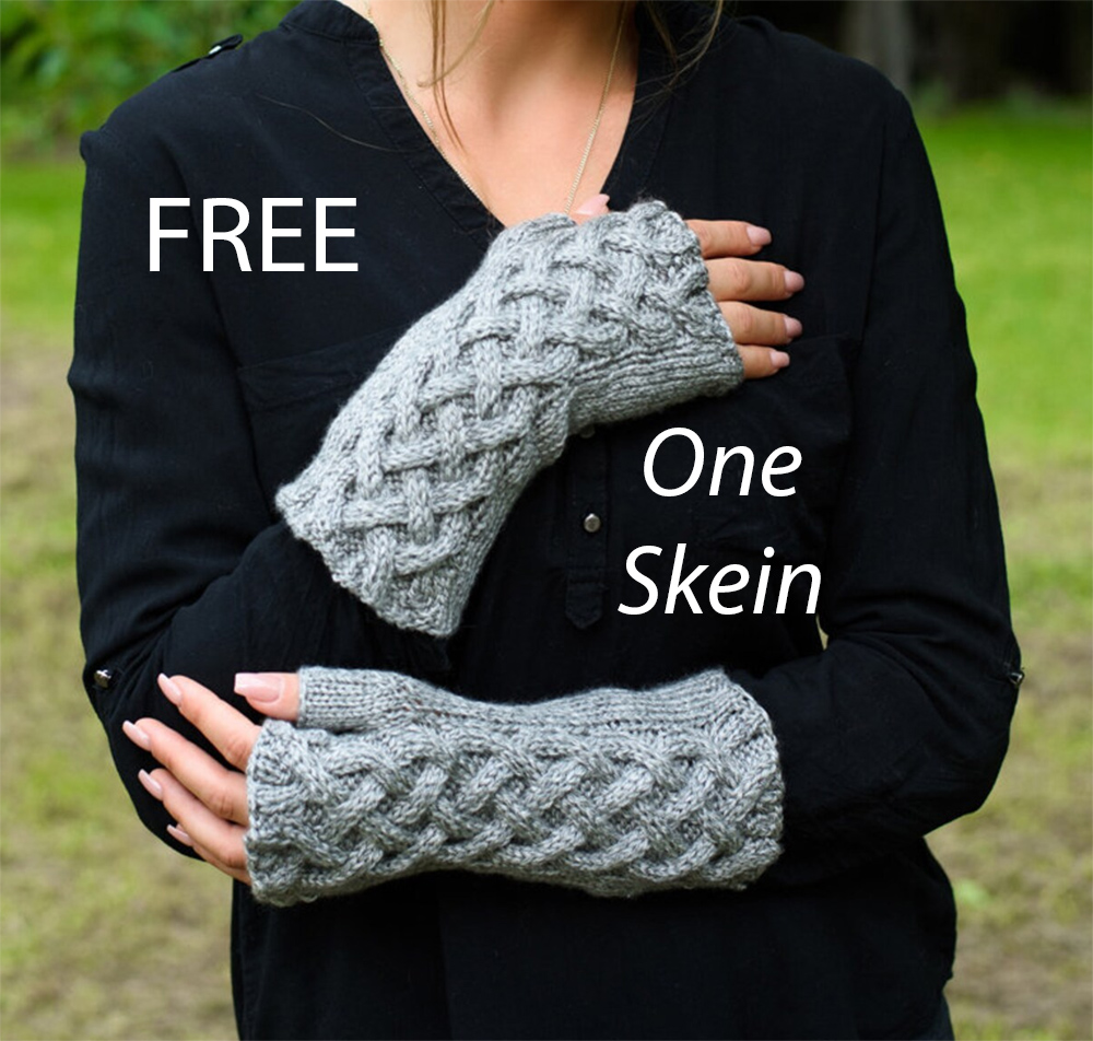Free Knitting Pattern One Skein Celtic Cable Fingerless Gloves 