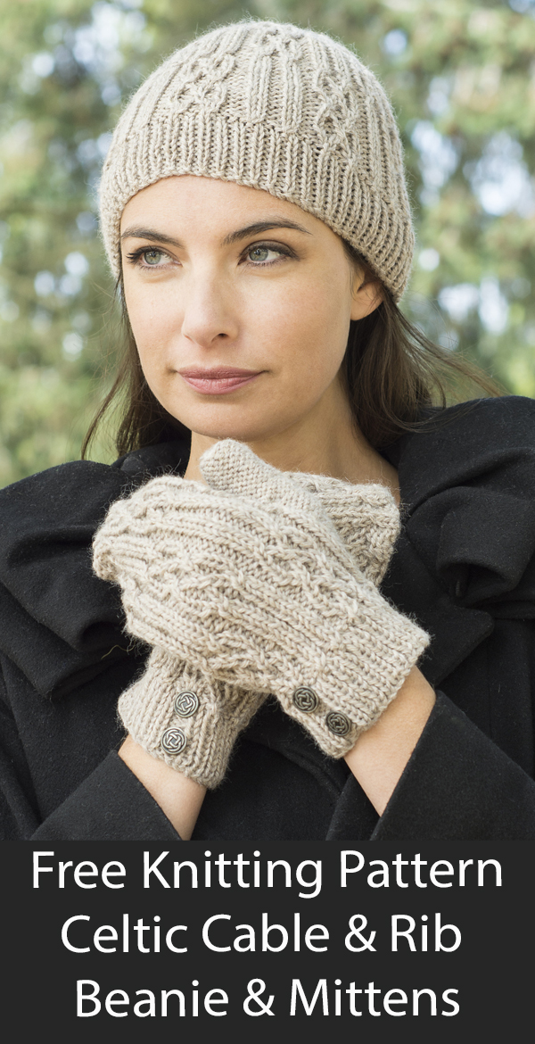 Free Knitting Pattern Celtic Cable and Rib Beanie and Mittens Set