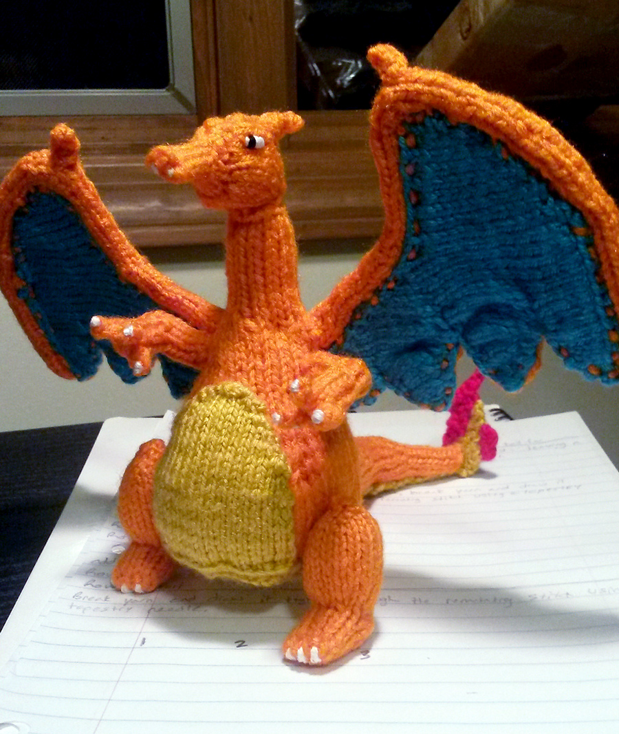 Free knitting pattern for Charizard Dragon toy softie