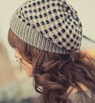 Check Plaid Slouchy Hat Knitting Pattern