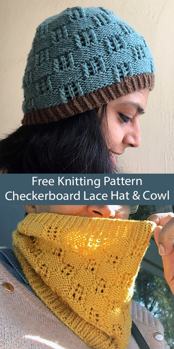 Free Knitting Pattern Checkerboard Lace Hat and Cowl