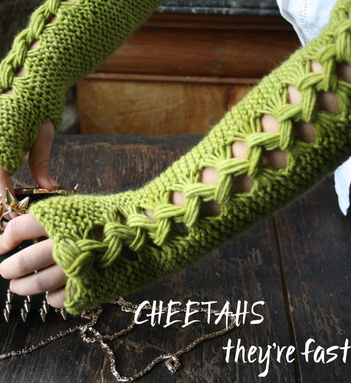 Knitting Pattern for Easy Flat Knit Cheetahs Fingerless Mitts