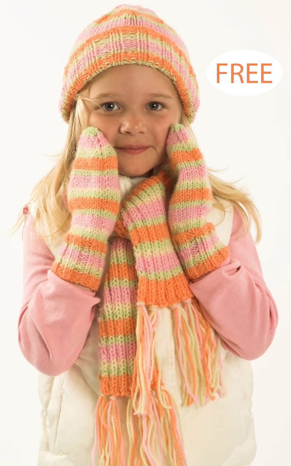 Child’s Hat, Scarf and Mittens Knitting Pattern Set