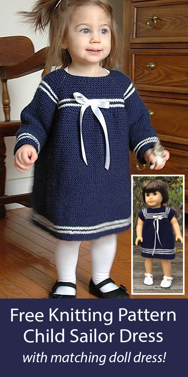 Free Sailor Dress Knitting Pattern Child Dress with Matching Doll Dress