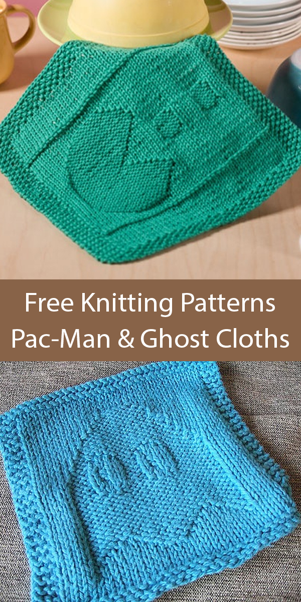 Pac-Man and Ghost Free Dish Cloth Knitting Patterns Afghan Squares