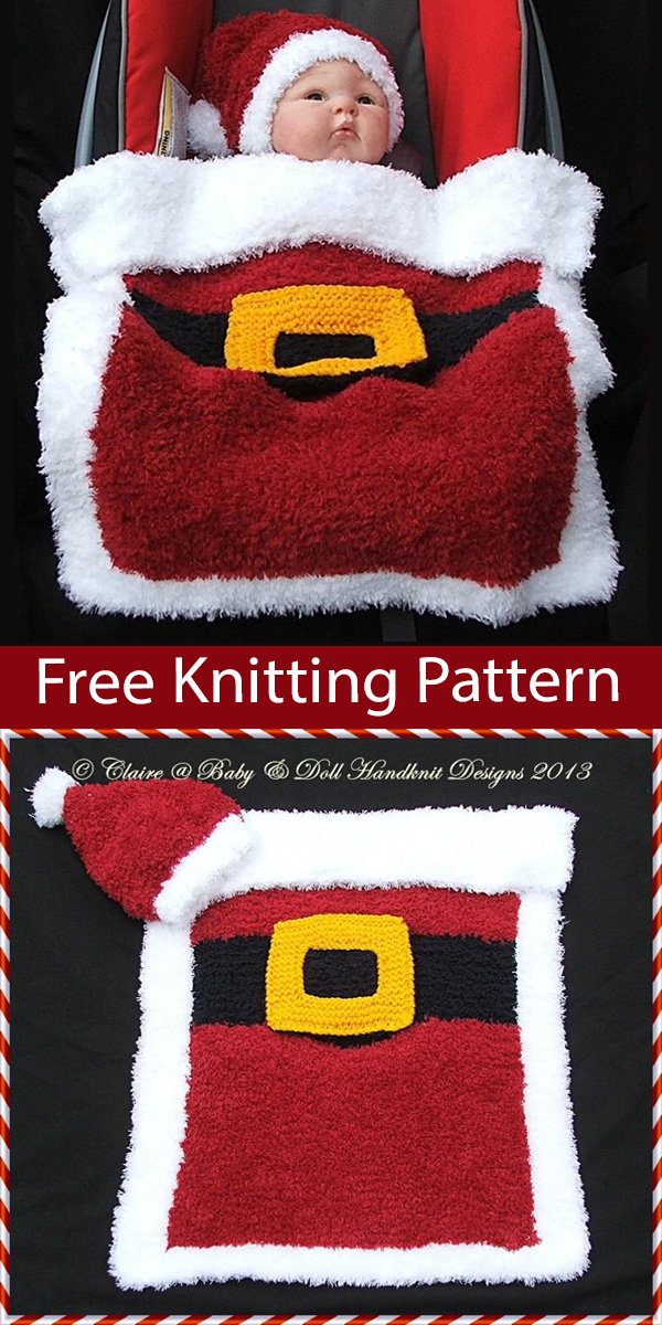 Free Christmas Knitting Pattern Santa Car Seat Blanket and Baby Hat