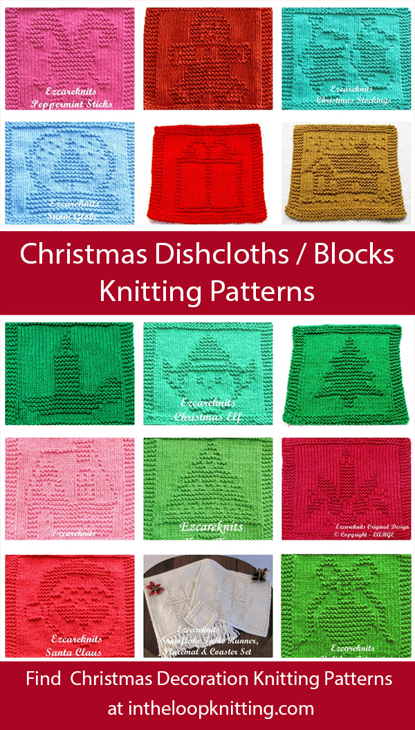Christmas Dishcloth Knitting Patterns Santa, Tree, Candle Afghan Squares
