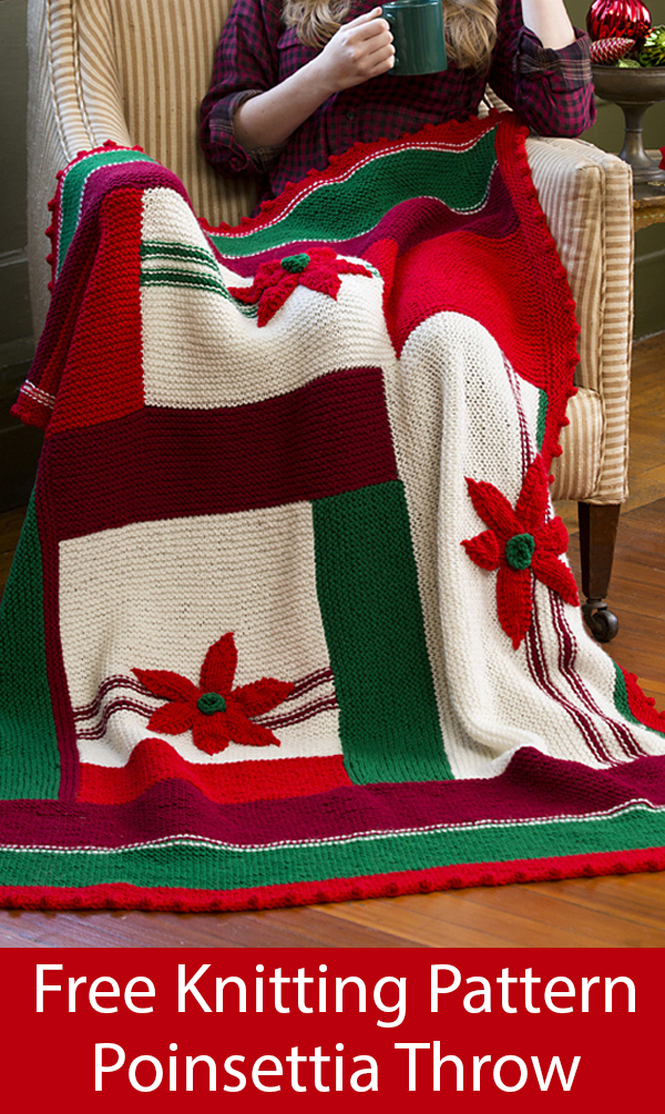 Free Knitting Pattern for Christmas Poinsettia Throw