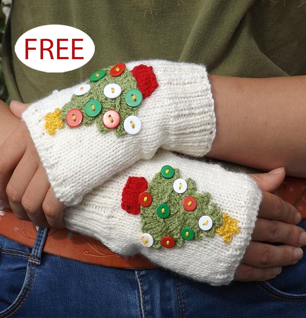 Free Christmas Tree Hand Warmer Knitting Pattern