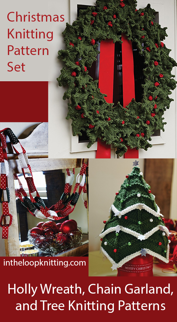 Christmas Knitting Patterns Christmas Wreath, Chain Garland, and Tree 