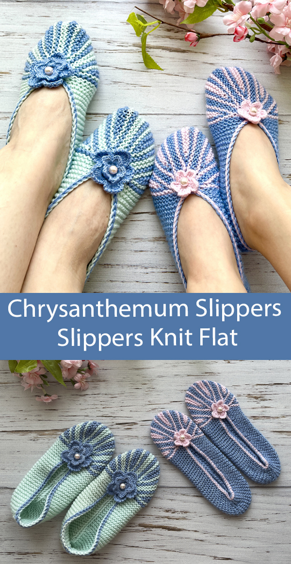 Slippers Knitting Pattern Chrysanthemum Slippers Knit Flat on 2 Needles