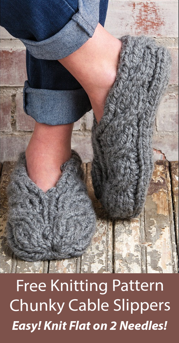 Easy Slippers Free Knitting Pattern Chunky Cable Slippers Knit Flat