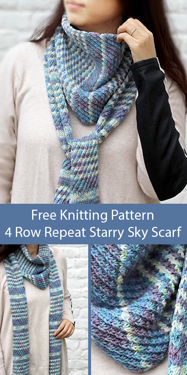 Free Knitting Pattern for 4 Row Repeat Starry Sky Scarf