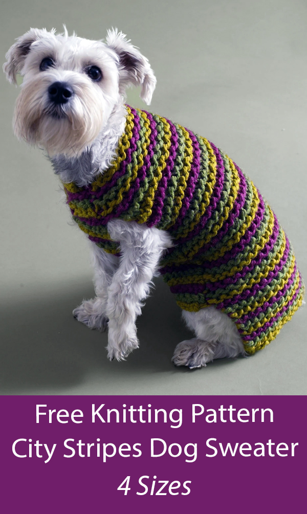 Free Knitting Pattern City Stripes Dog Sweater 4 Sizes