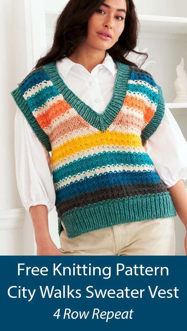 Free Vest Knitting Pattern City Walks Sweater Vest 4 Row Repeat
