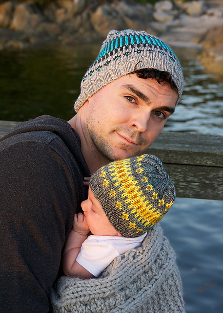 Free knitting pattern for Clayoquot Toque parent and child hats in fair isle pattern