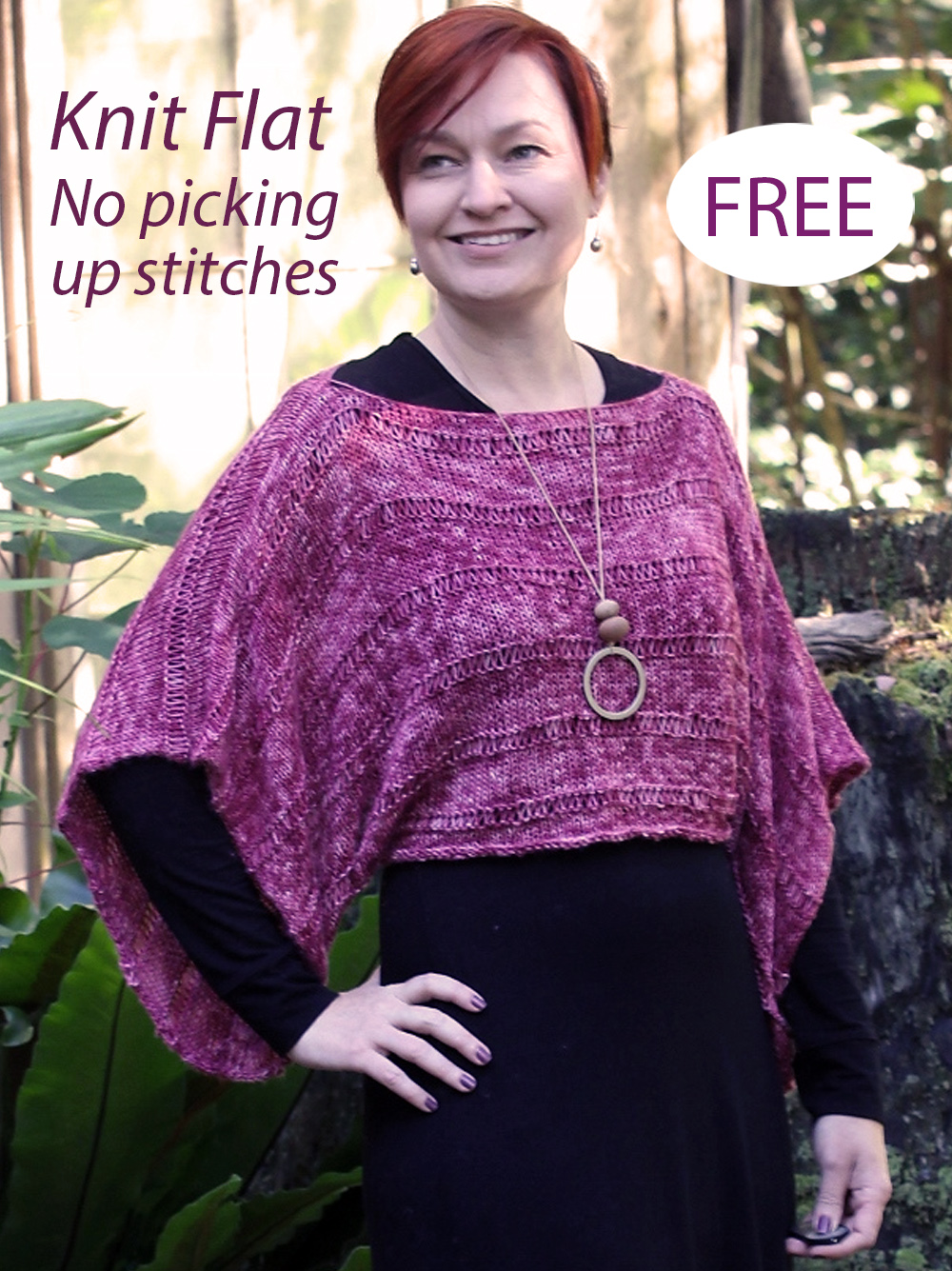 Free Knitting Pattern Cloud Forest Linier Top Poncho with sleeves