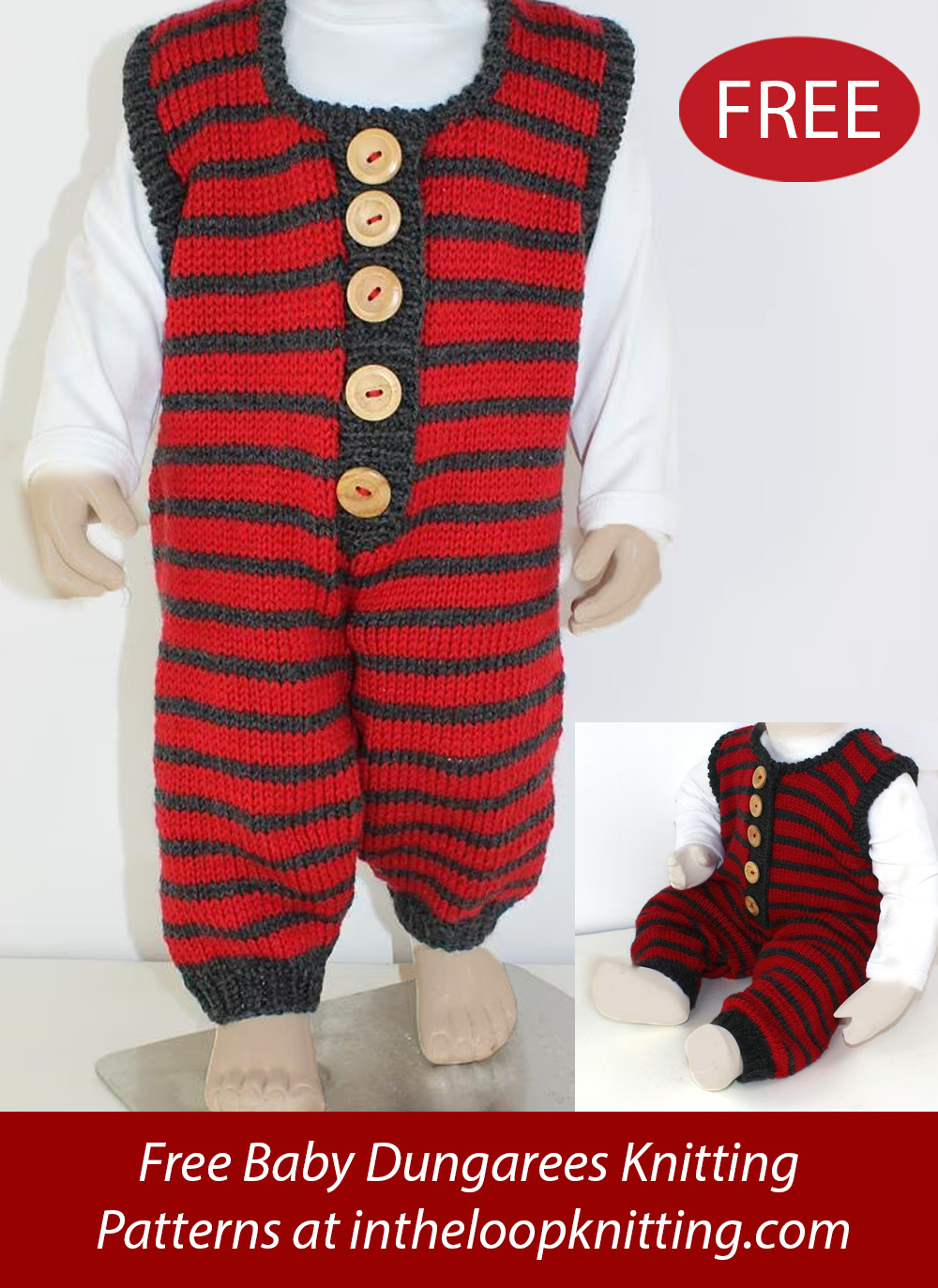 Free Knitting Pattern for Baby Stripe Dungarees