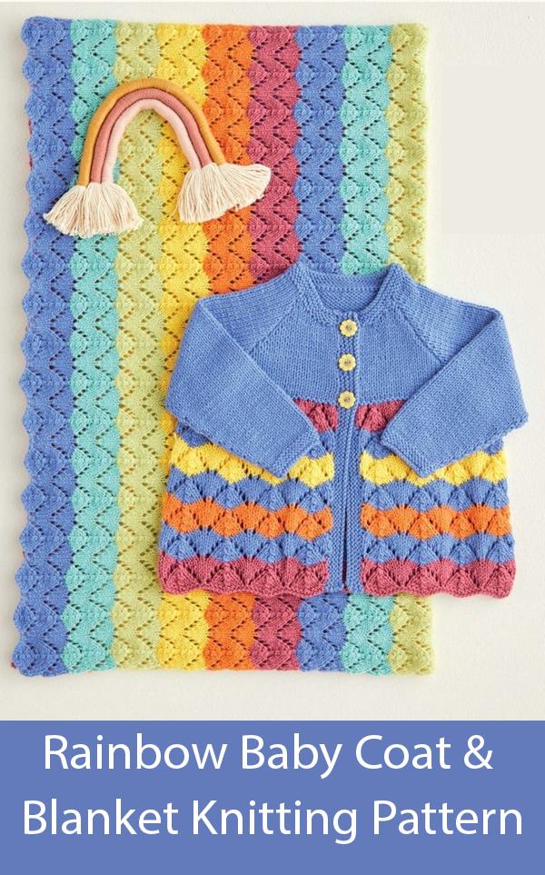 Rainbow Striped Matinee Coat and Lacy Rainbow Blanket Knitting Pattern Sirdar 5416