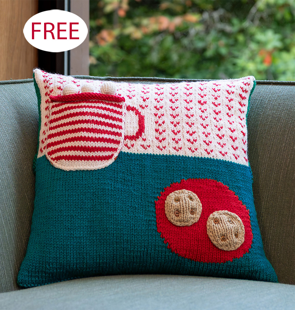Free Cocoa and Cookies Pillow Knitting Pattern