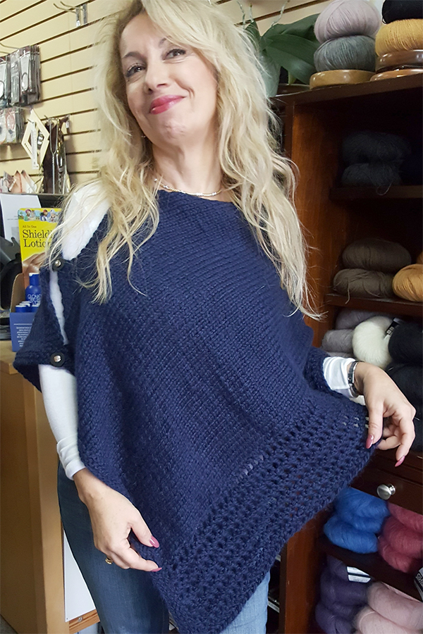 Free Knitting Pattern for Easy Cold Shoulder Multi-gauge Poncho