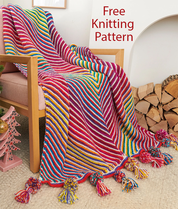 Free Knitting Pattern Color Cascade Bias Knit Panel Blanket