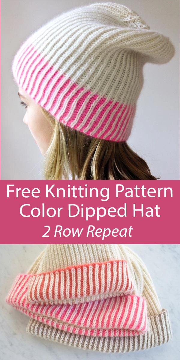 Free Hat Knitting Pattern 2 Row Repeat Color Dipped Hat