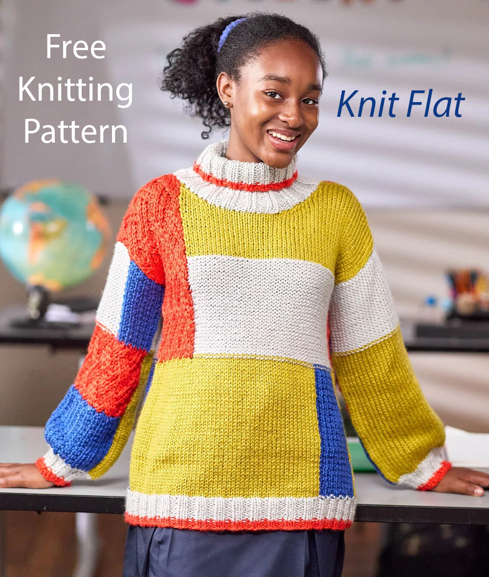 Free Knitting Pattern Color and Texture Block Sweater Knit Flat