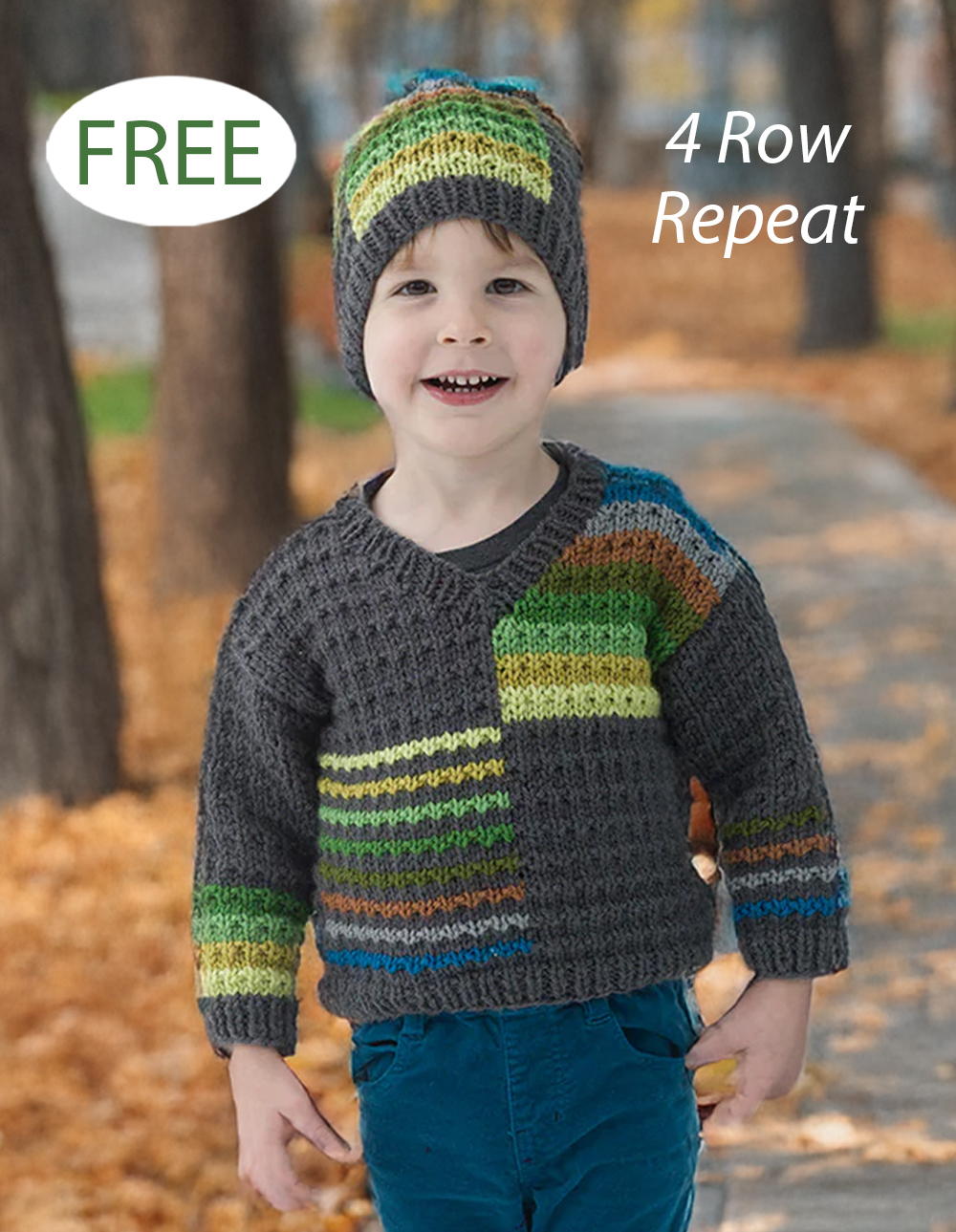 Colorblock Pullover And Hat Knitting Pattern Set