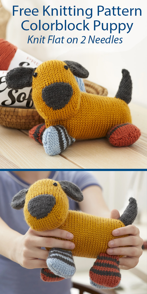 Free Knitting Pattern for Colorblock Puppy Toy