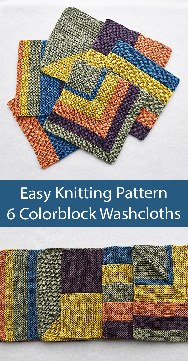 Dish Cloth Knitting Patterns 6 Colorblock Washcloths Garter Stitch