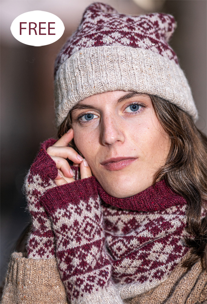 Free Cometa Hat, Cowl, and Mitts Set Knitting Pattern Cable Set