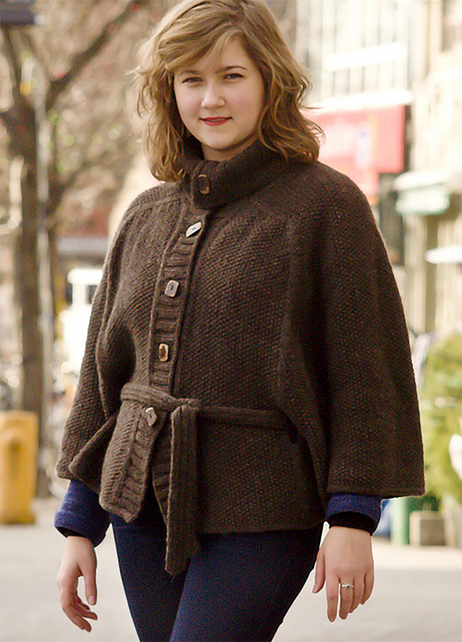 Free Knitting Pattern for 2 Row Constantine Belted Cape Sizes XS to 3X