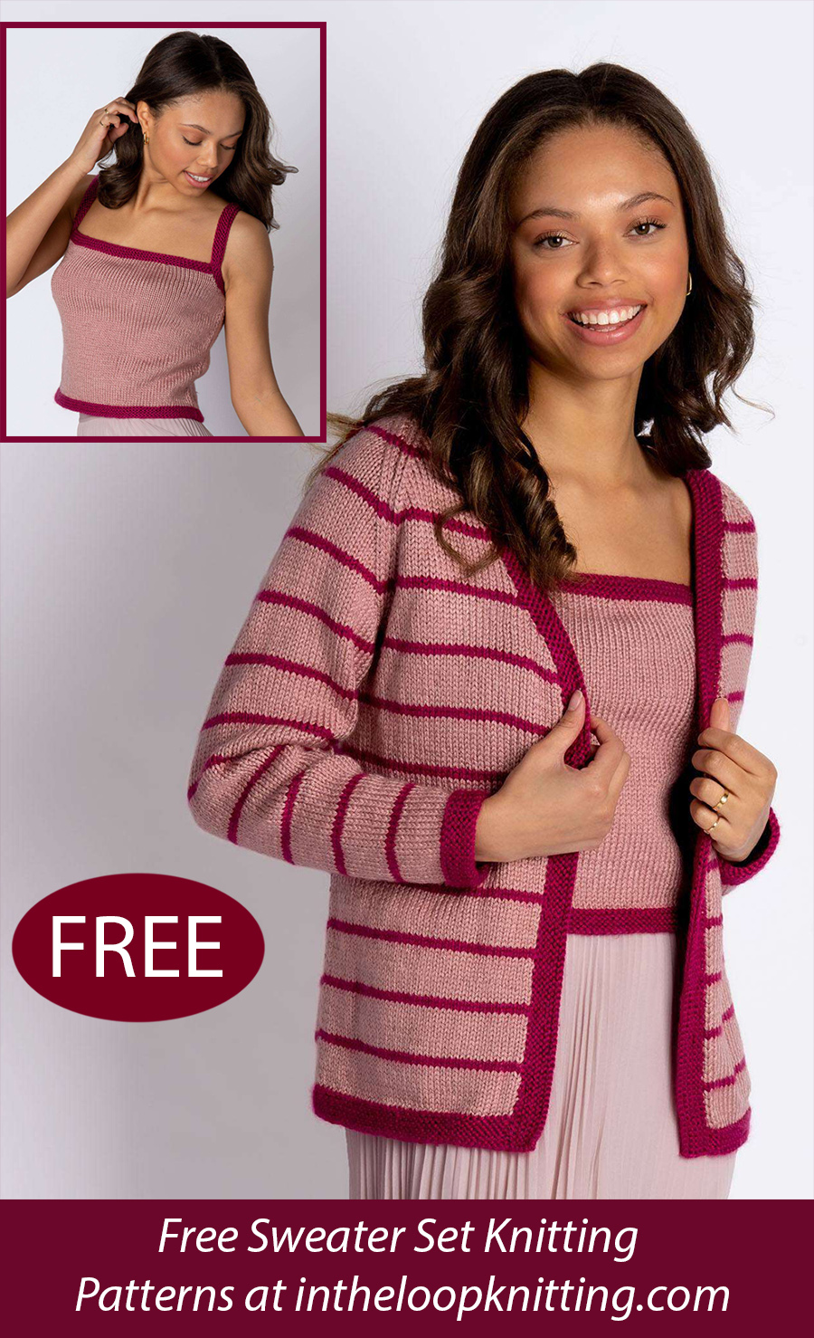 Free Contrast Trim Cardigan and Top Knitting Pattern