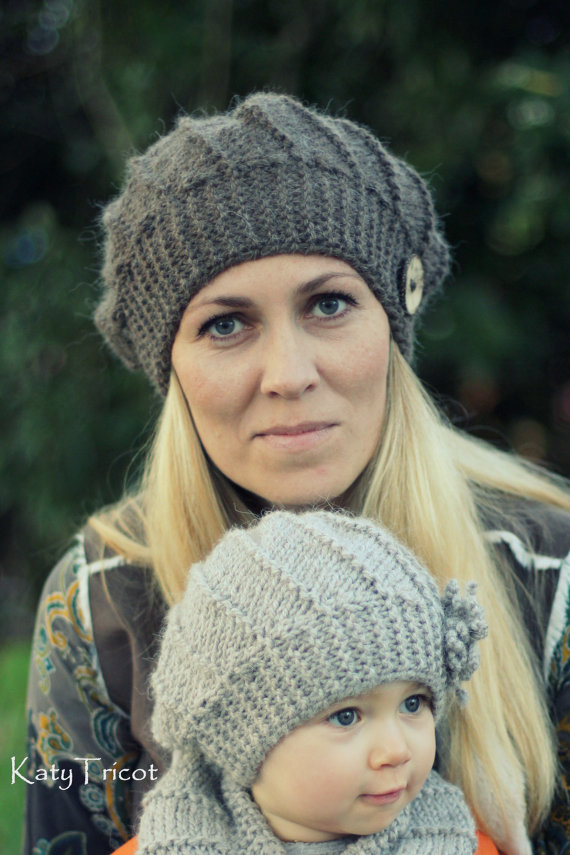 Knitting pattern for Cool Wool Hat and Cowl set in adult and baby sizes