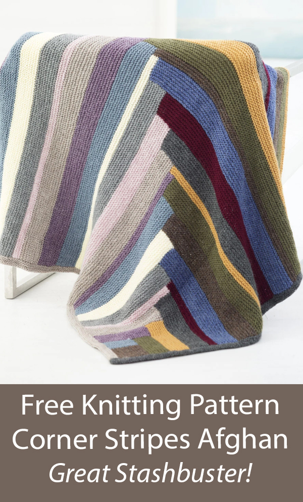 Free Blanket Knitting Pattern Corner Stripes Afghan Stashbuster