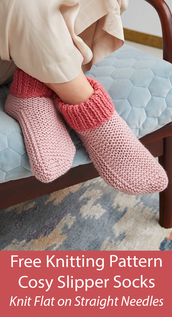 Free Knitting Pattern Cosy Slipper Socks Knit Flat on 2 Needles