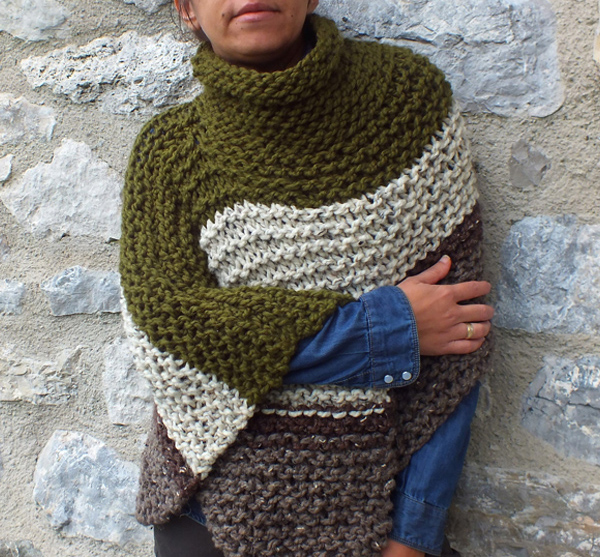 Knitting Pattern for Easy Cowl Neck Poncho