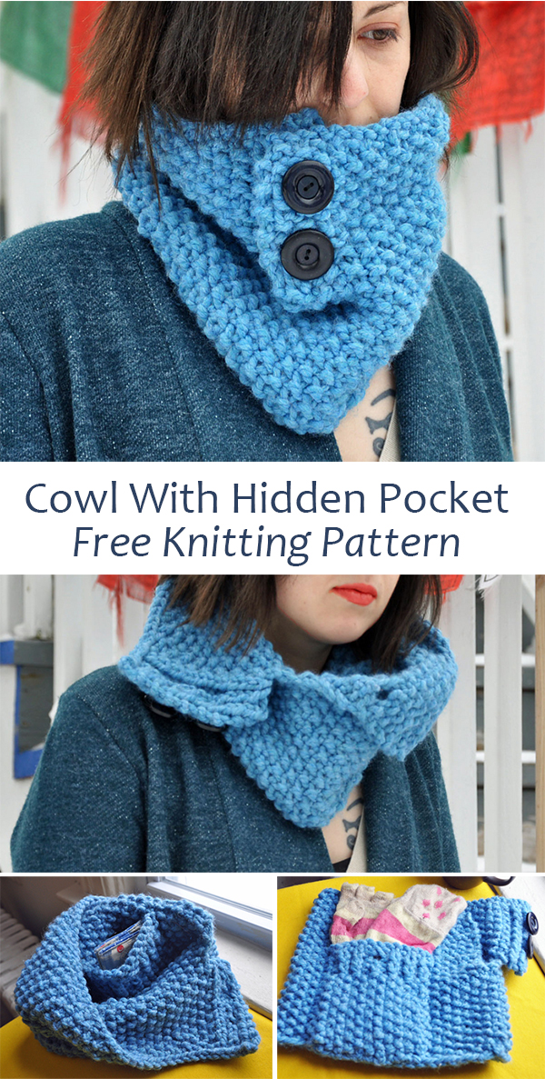 Free Knitting Pattern for Chunky Cowl With Hidden Pocket